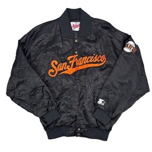 1990’s Authentic By Starter Black San Francisco Spellout Satin Jacket Sz XL